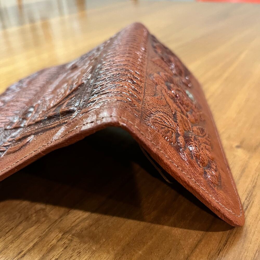 Vintage Wallet Tooled Leather Venice Floral Snap Envelope - Picture 8 of 14